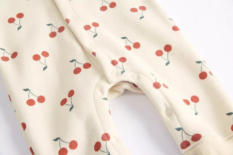 Baby Girl Cherry Print Ruffle Hooded Romper