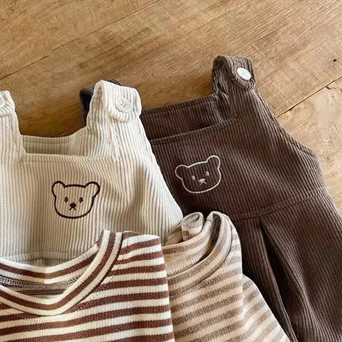 2 Pc Baby Boy Stripe Shirt Corduroy Bodysuit Set