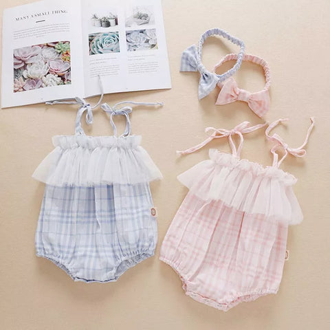 2 Pc Baby Girls Plaid Cami Bodysuit w/ Headband