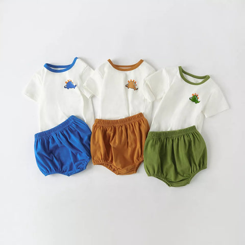 2 Pc Boys Dinosaur Tee & Bubble Shorts Set