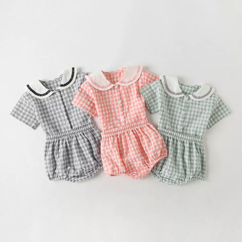 2 Pc Baby Girl Gingham Plaid Sailor Collar Set