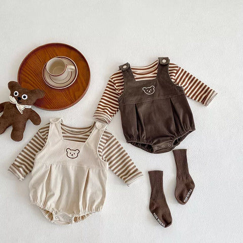 2 Pc Baby Boy Stripe Shirt Corduroy Bodysuit Set