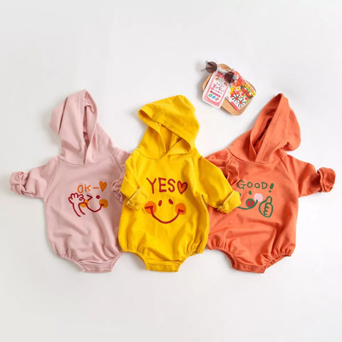 Baby Girl Smile Print Hoodie Bodysuit