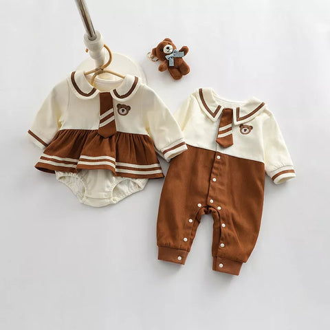 Baby Girl Boy Uniform Style Bear Bodysuit Romper