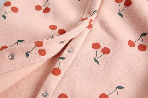 Baby Girl Cherry Print Ruffle Hooded Romper