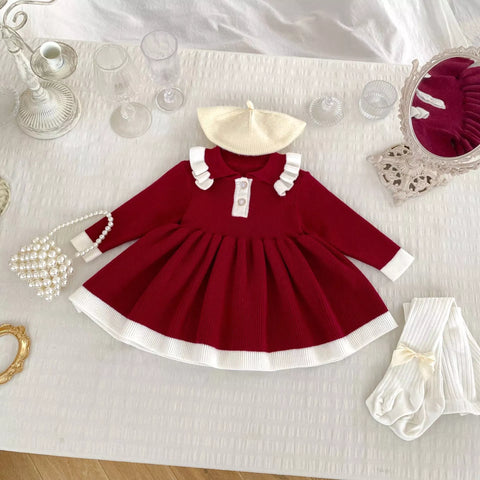 Girl Knit Contrast Knit Polo Dress