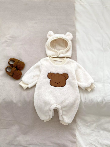 Baby Soft Fleece Bear Romper with Hat