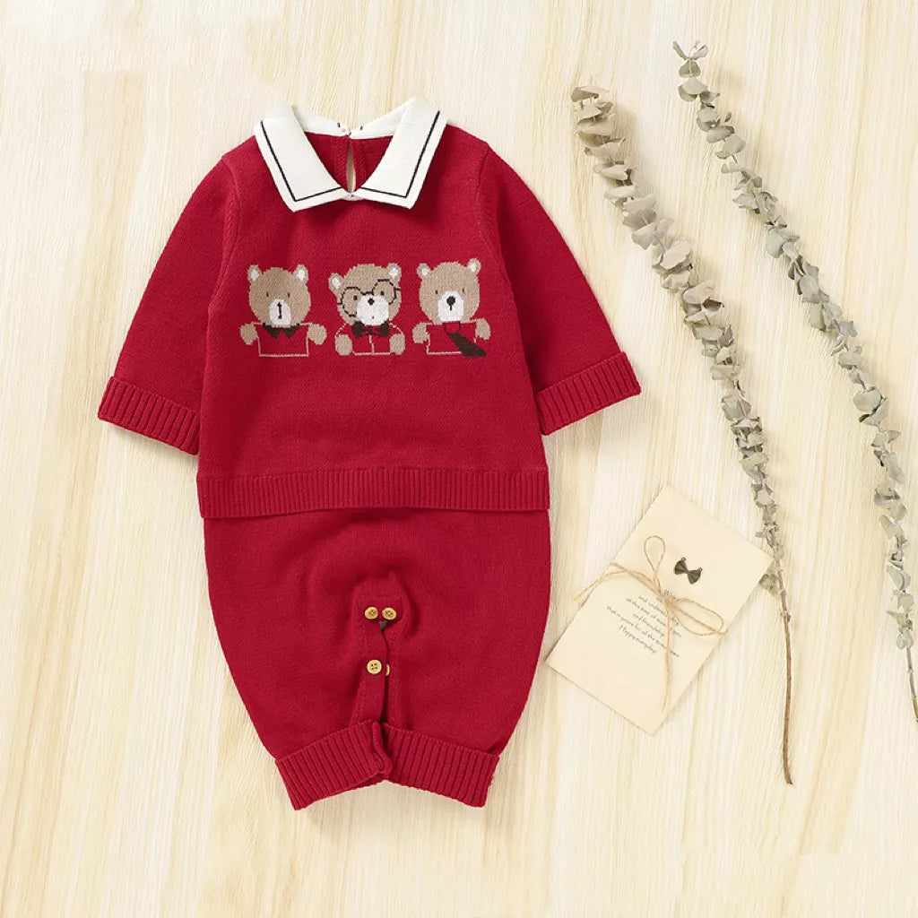 Baby Boy Knit Bear Scholar Romper