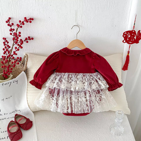 Baby Girls 2 in 1 Sheer Lace Layered Bodysuit