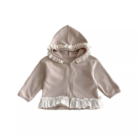 Girls Lace Ruffle Hem Hoodie