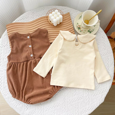 2 Pc Baby Girl Flower Emb Bodysuit Set