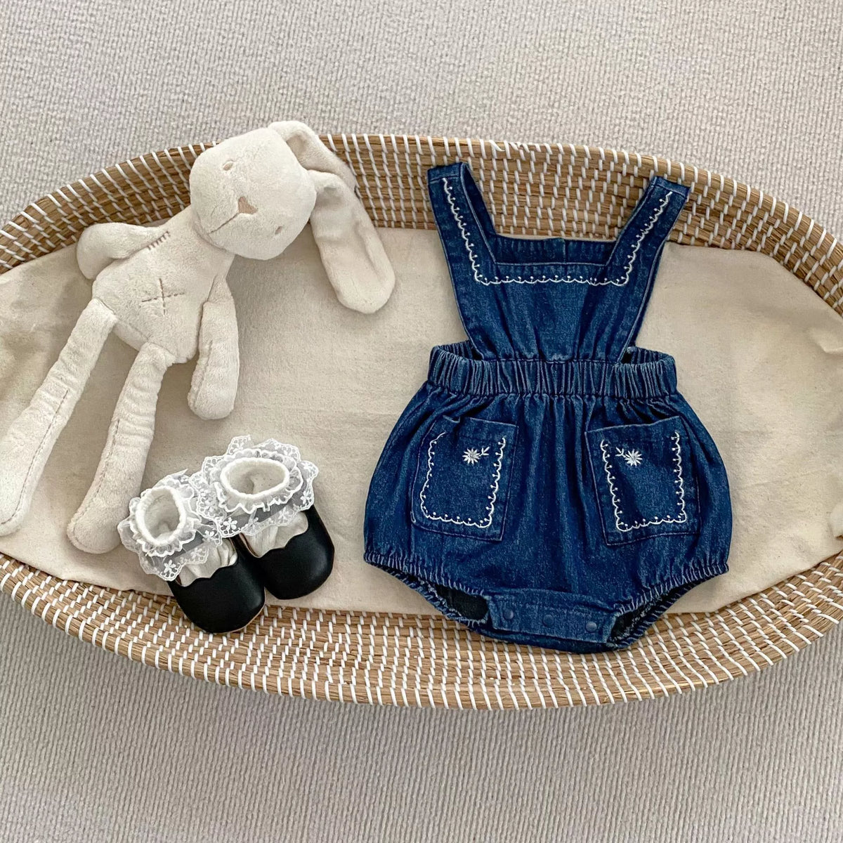 2 Pc Baby Girl Denim Pinafore w/Shirt