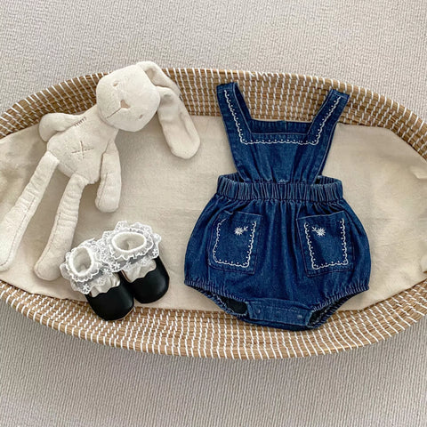 2 Pc Baby Girl Denim Pinafore w/Shirt