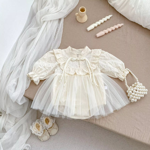 Baby Girl Tulle Long Sleeve Frog Button Dress