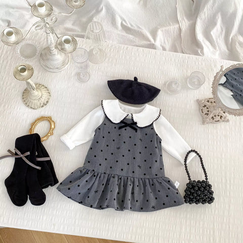 2 Pc Girls French Polka Dot Dress