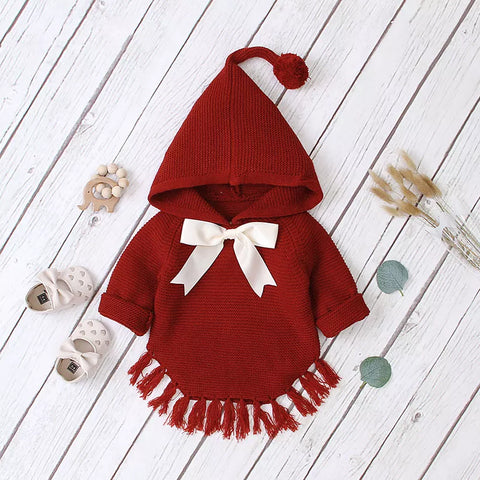 Baby Girls Shawl Fringe Style Hooded Sweater
