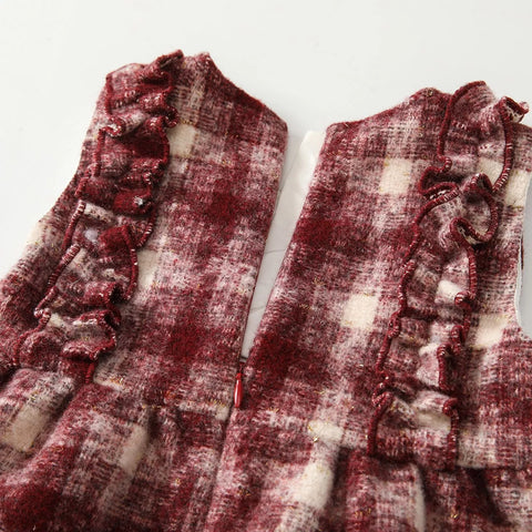 2 Pc Girls Houndstooth Tweed Dress w/ Beret