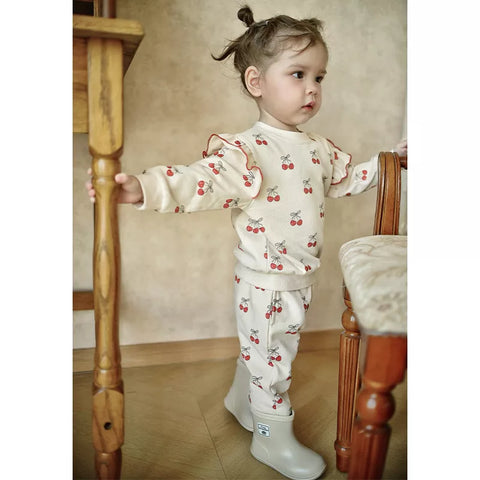 2 Pc Girls Cherry Print Sweat Suit