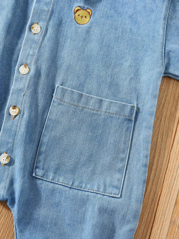 Baby Boy Denim Romper Bear Patch