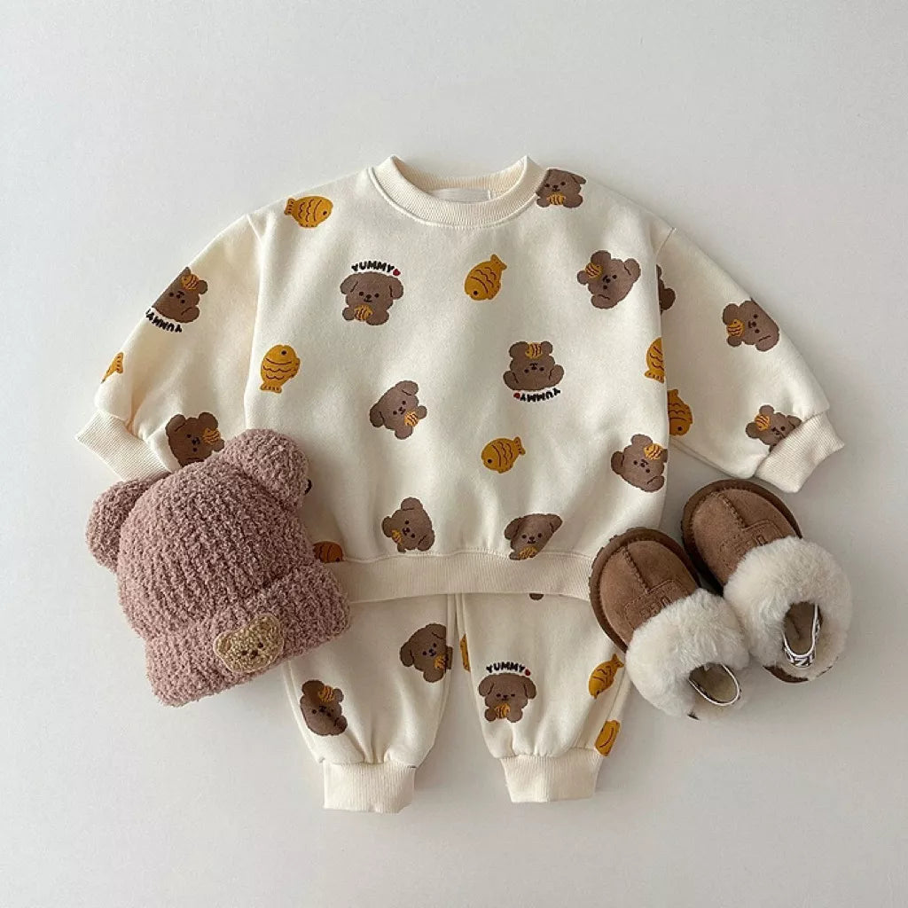 2 Pc Baby Bear Pastries Print Sweat Suit
