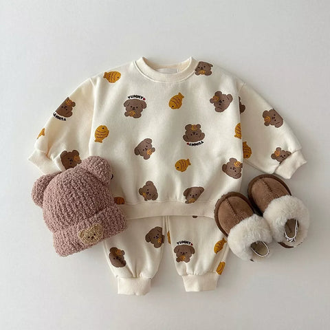 2 Pc Baby Bear Pastries Print Sweat Suit