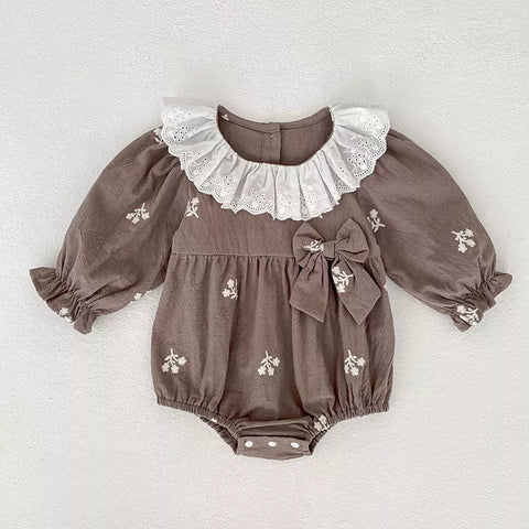 Girls Autumn Flower Ruffle Collar Bodysuit/ Dress