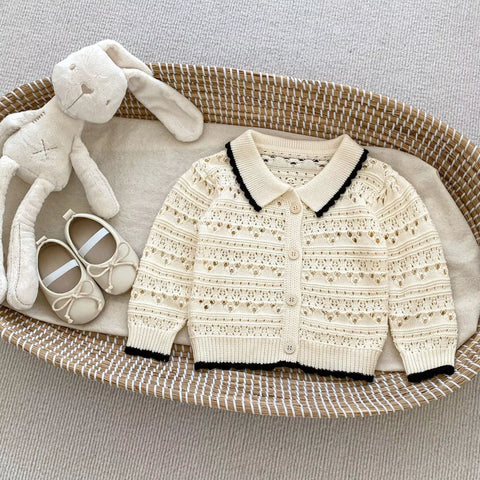 Baby Girl Hollow Knit Scallop Trim Cardigan