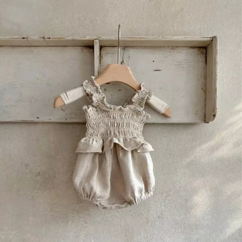 Baby Girl Linen Smocked Bodysuit