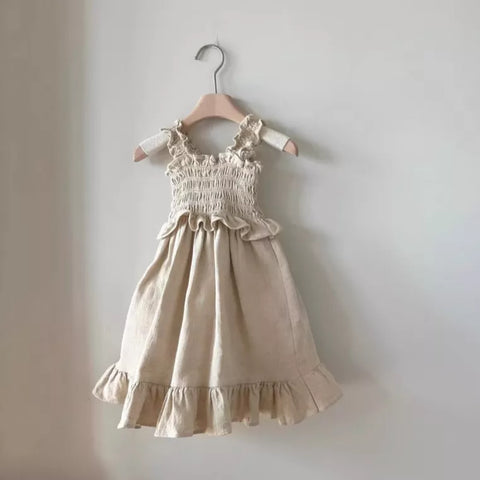 Baby Girl Linen Smocked Bodice Dress
