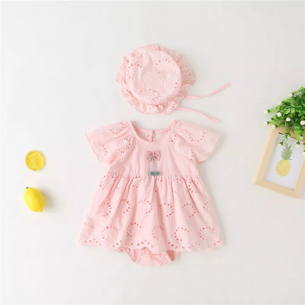 Baby Girl Eyelet Cotton Dress with Hat