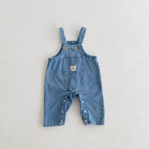 2 Pc Baby Denim Bear Overall w/ Long Sleeve Shirt
