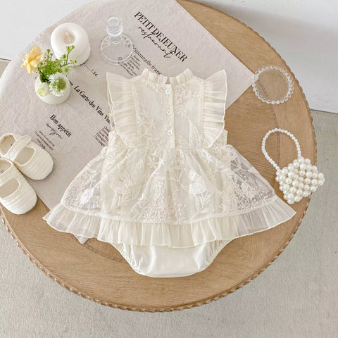 Baby Girl Embroidered Lace Flutter Sleeve Dress