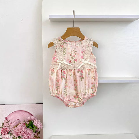 Girls Spring Blossom Print Sleeves Dress/Bodysuit