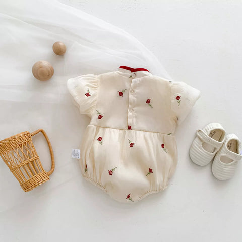 Baby Girl Rose Cheongsam Short Sleeve Bodysuit