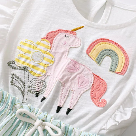 Girls Unicorn Summer Flutter Sleeve Dress