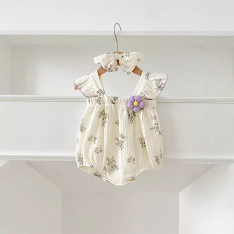 2 Pc Baby Girl Lavender Bodysuit with Headband