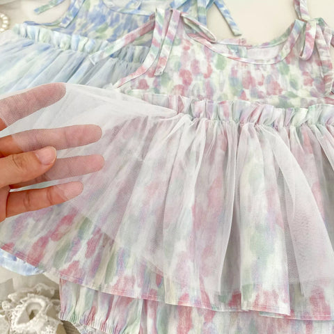 Baby Girl Watercolor Tulle Skirt Bodysuit