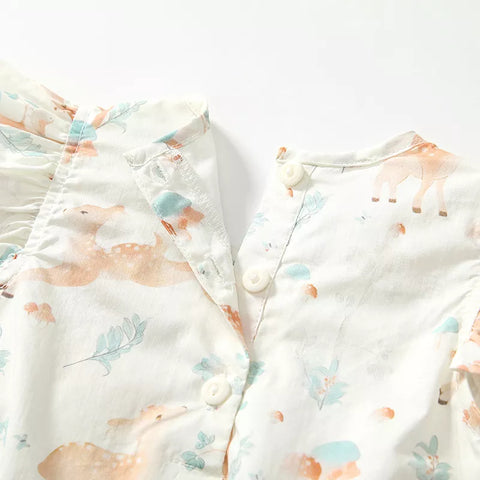 2 Pc Baby Deer Print Bibbed Bodysuit