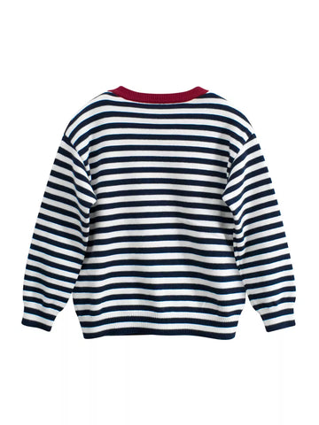 Boys Stripe Sweater with Dog Embroidery