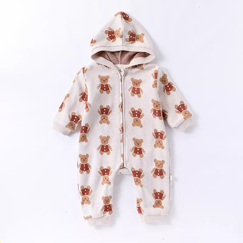 Baby Fleece Lined Animal Knitted Hooded Romper