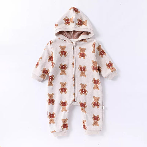 Baby Fleece Lined Animal Knitted Hooded Romper