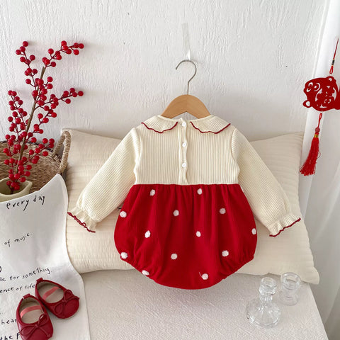 Baby Girl Fleece Lined Polka Dot Bow Bodysuit