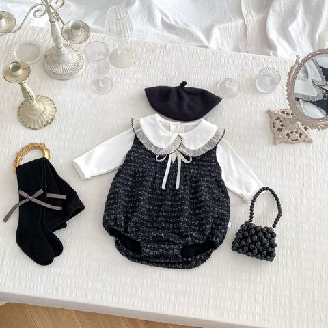 2 Pc Baby Girl Tweed Bodysuit w/ Collar Shirt