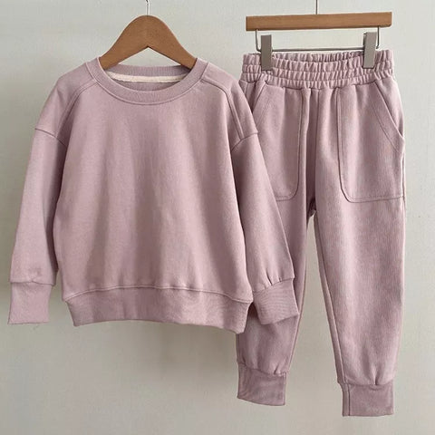 Kids Casual Solid Sweat Shirt and Pants Set