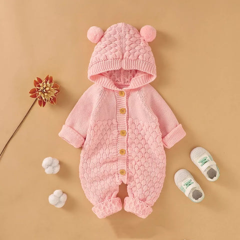 Baby Knit Button Up Bear Romper