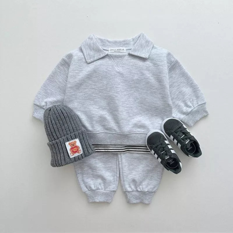 2 Pc Baby Toddler Collar Sweatshirt & Pants Set