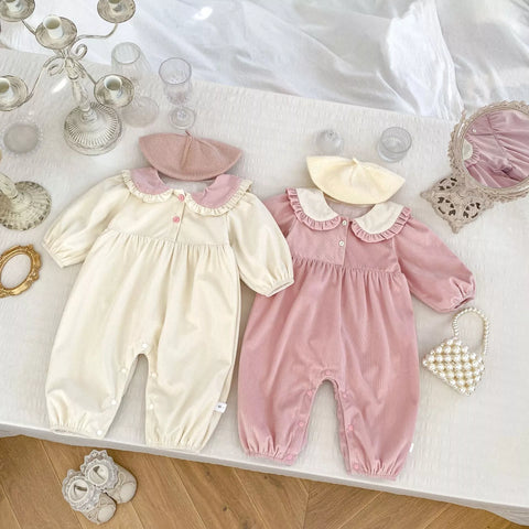 Baby Girl Corduroy Bunny Ears Collar Romper