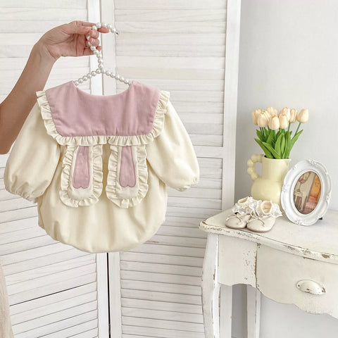 Baby Girl Corduroy Bunny Ears Collar Bodysuit