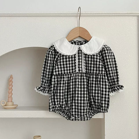 Girls Long Sleeve Gingham Collar Dress/ Bodysuit