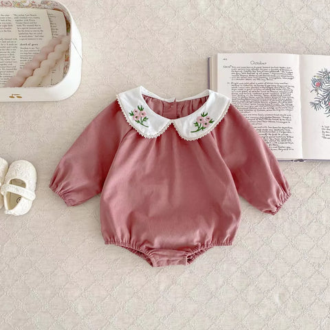 Baby Girls Corduroy Bodysuit with Flower Collar